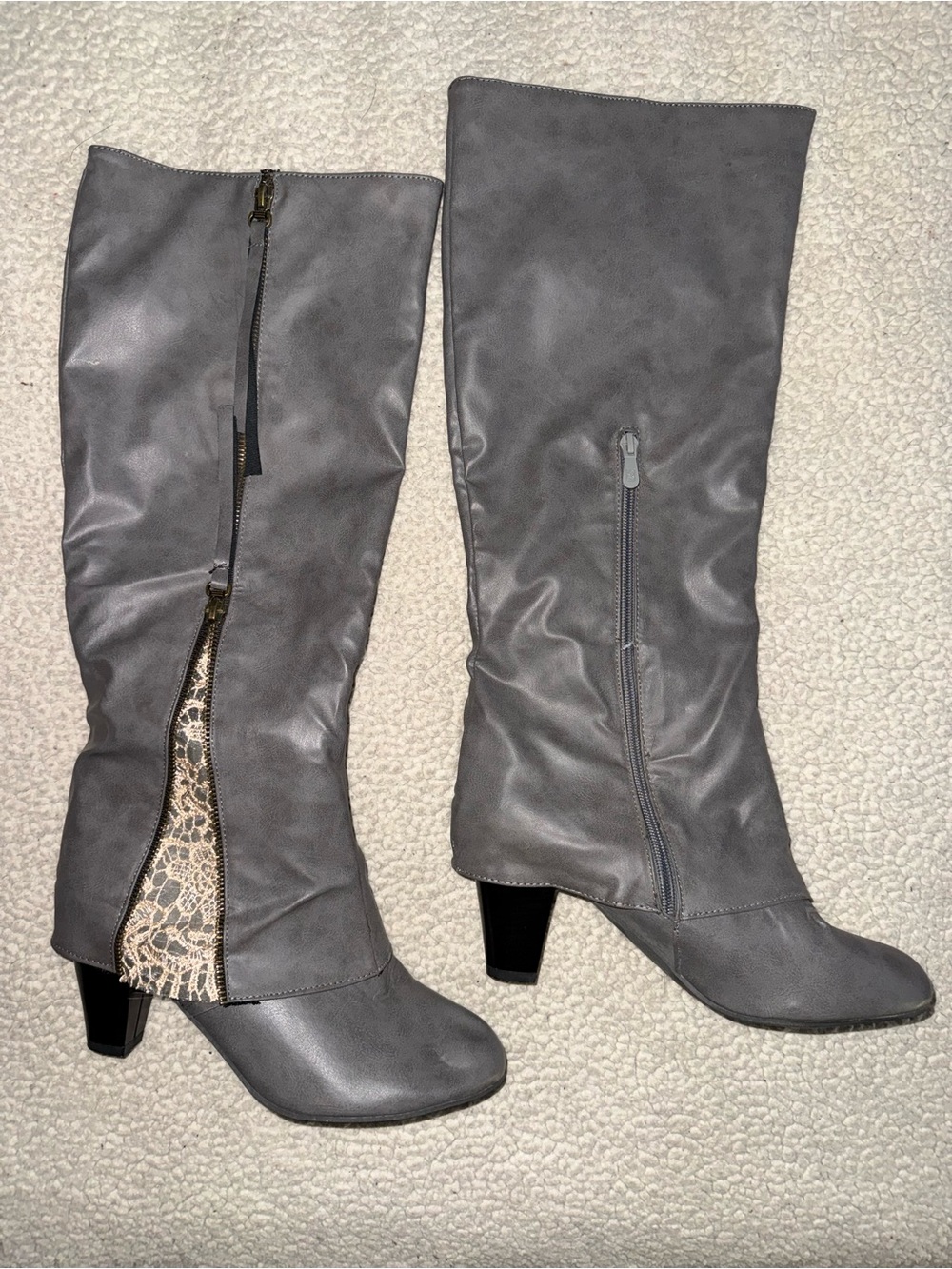 Gray Women's Knee-High Zipper Boots